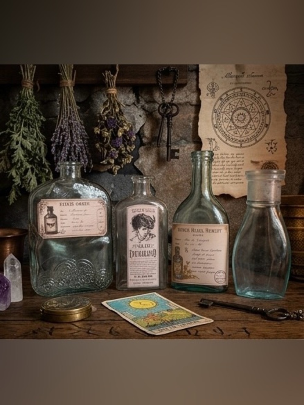 4 antique apothecary style bottles